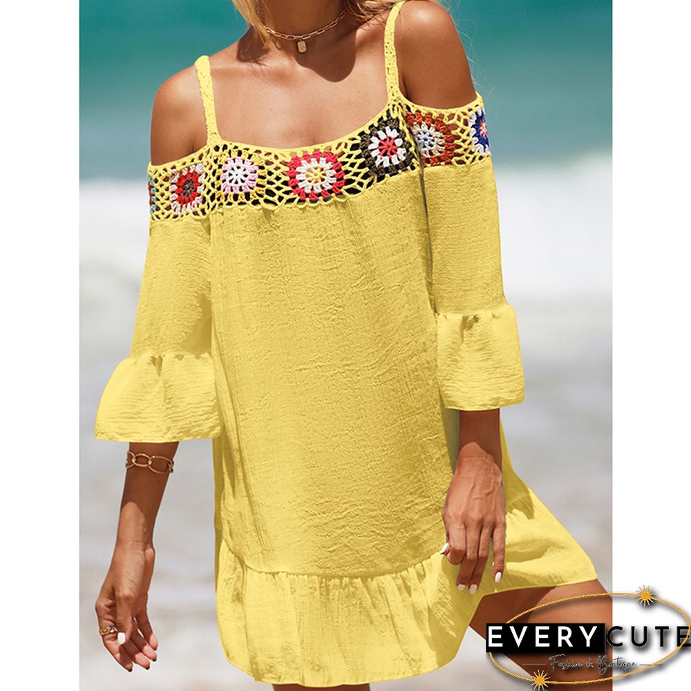 Yellow Cold Shoulder Beach Cover Ups