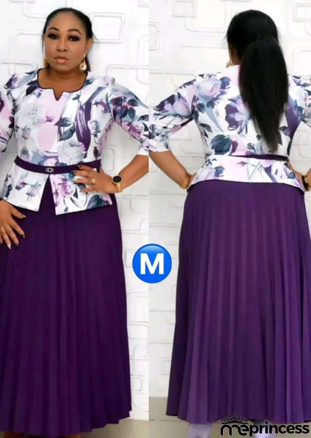 Summer Plus Size Mother of Bride Print Top and Midi Dress Set