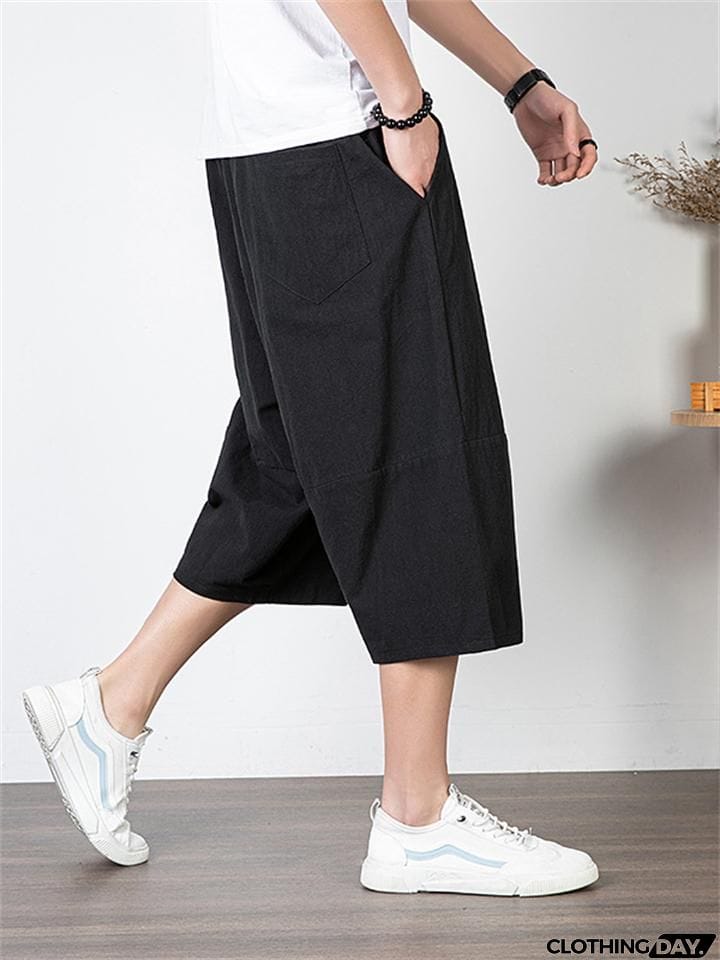 Men's Simple Casual Plus Size Linen Cropped Pants