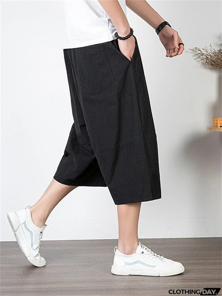 Men's Simple Casual Plus Size Linen Cropped Pants
