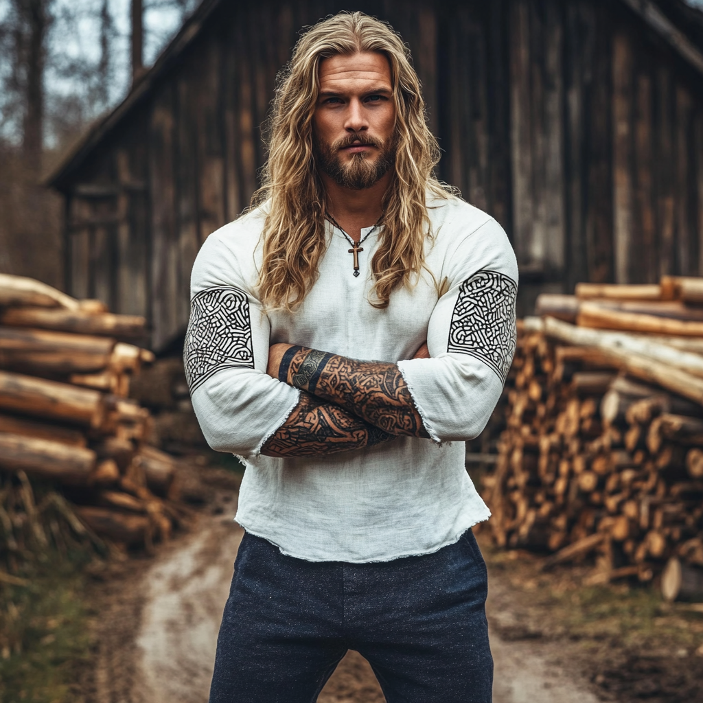  Viking-Inspired Embroidered Hooded Tunic for Men-inspireuse