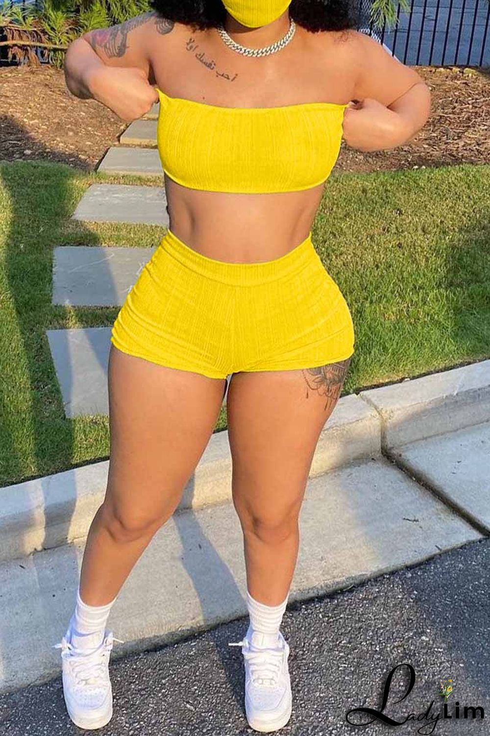 Blue Fashion Sexy Solid Backless Strapless Sleeveless Two Pieces