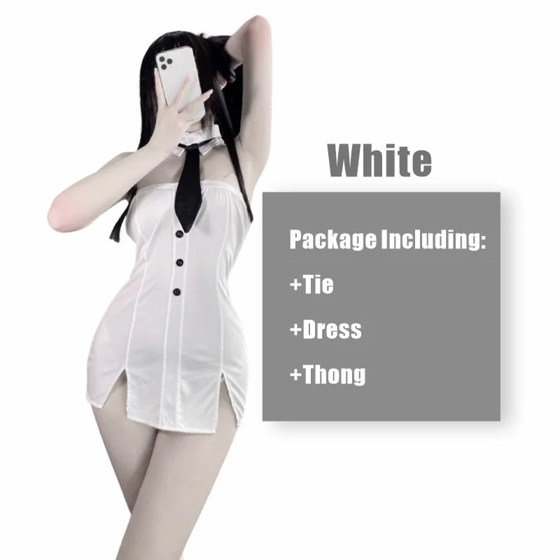 Sexy Office Lady Cosplay Costumes With Tie Erotic Lingerie For Women Stewardess Outfit Secretary Split Dress White Hot Hip New