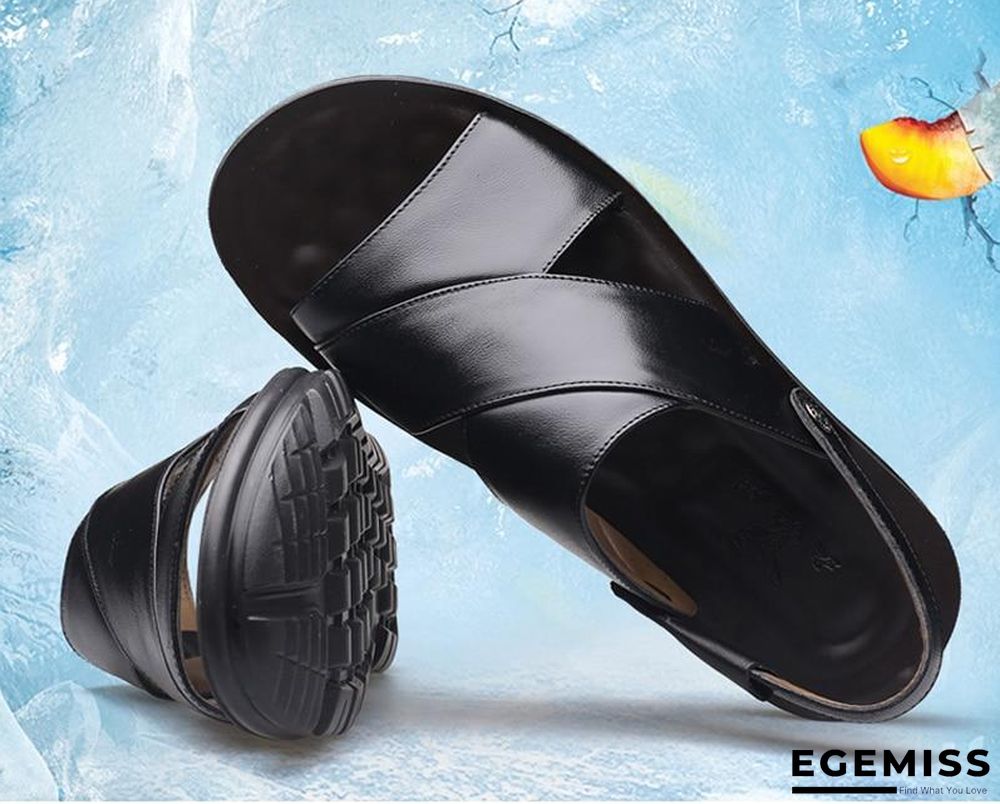 Men Genuine Leather Soft Sandals Handmade Men's Shoes Retro Sewing Casual Beach Shoes | EGEMISS