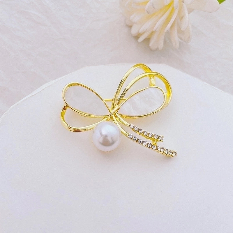 Fashion Pin Flower Alloy Plating Inlay Artificial Gemstones Pearl Women’S Brooches
