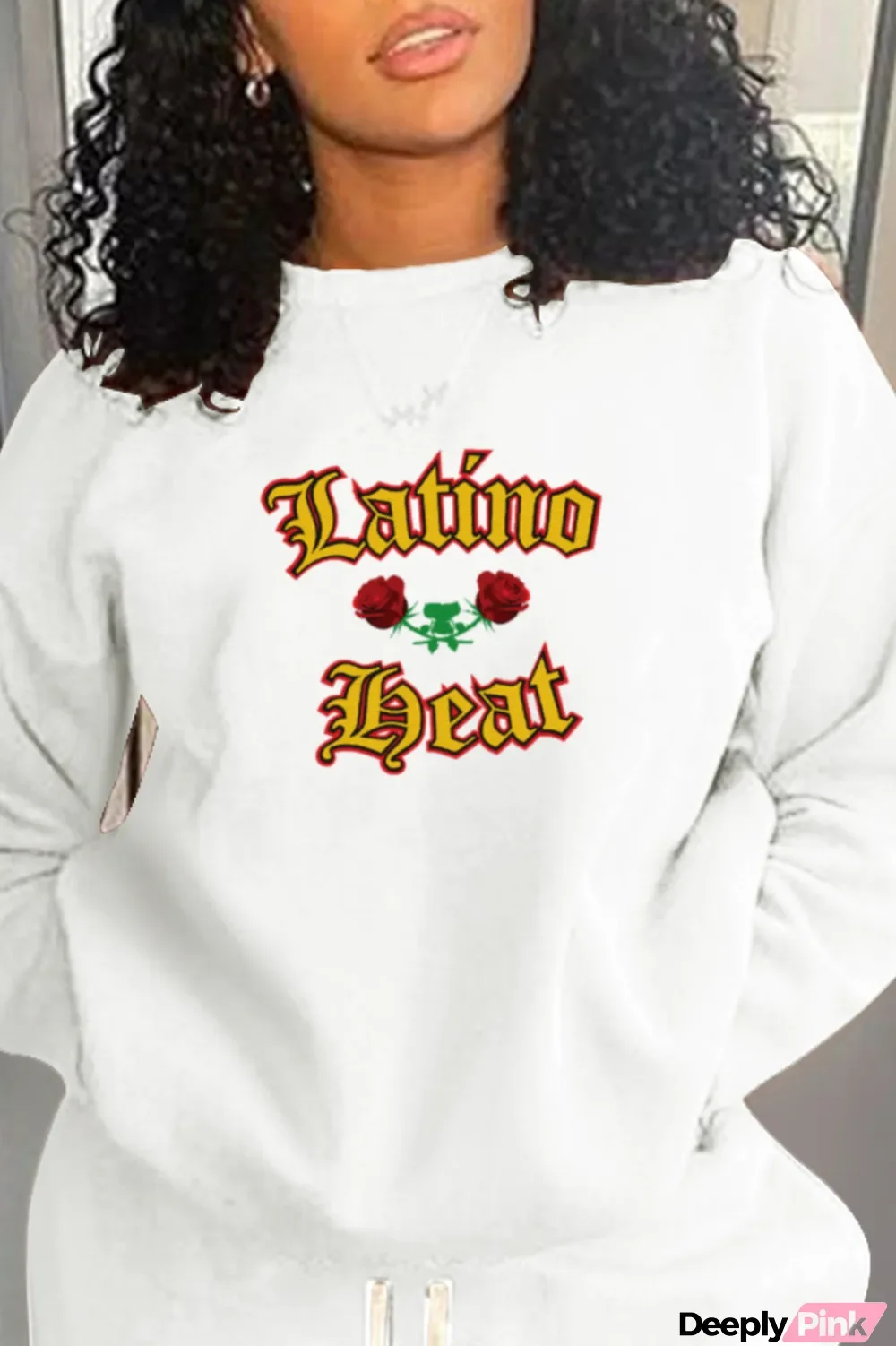 White Casual Street Print Patchwork O Neck Tops