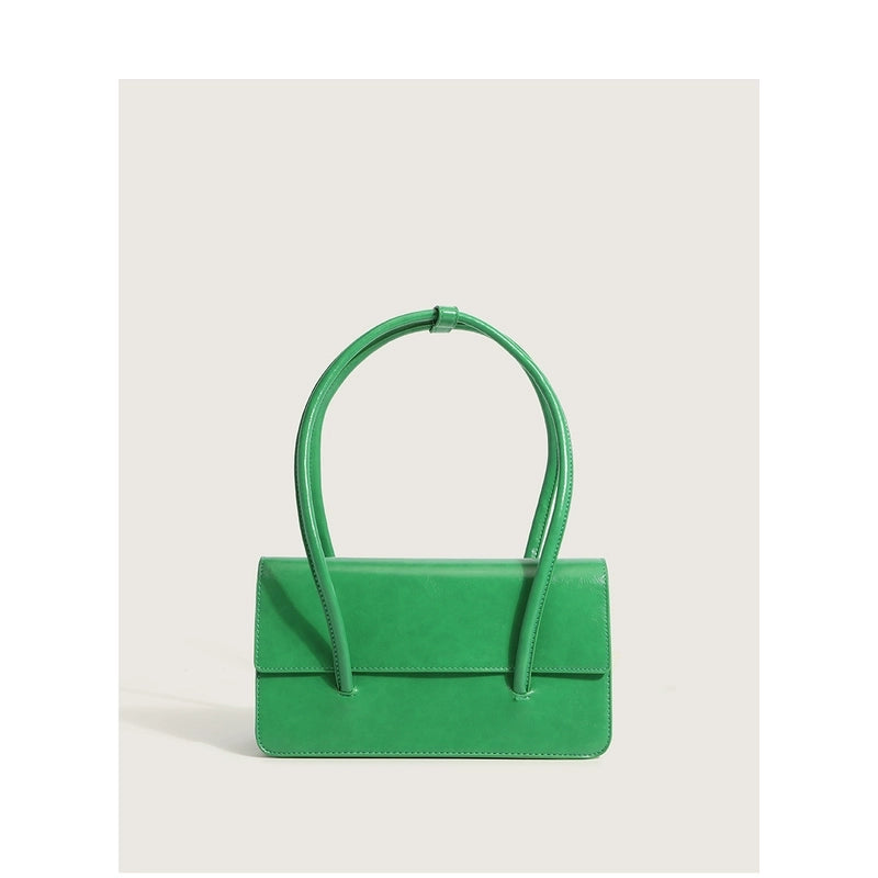 New Casual Fashion Oil Leather Solid Color Shoulder Tote Bag