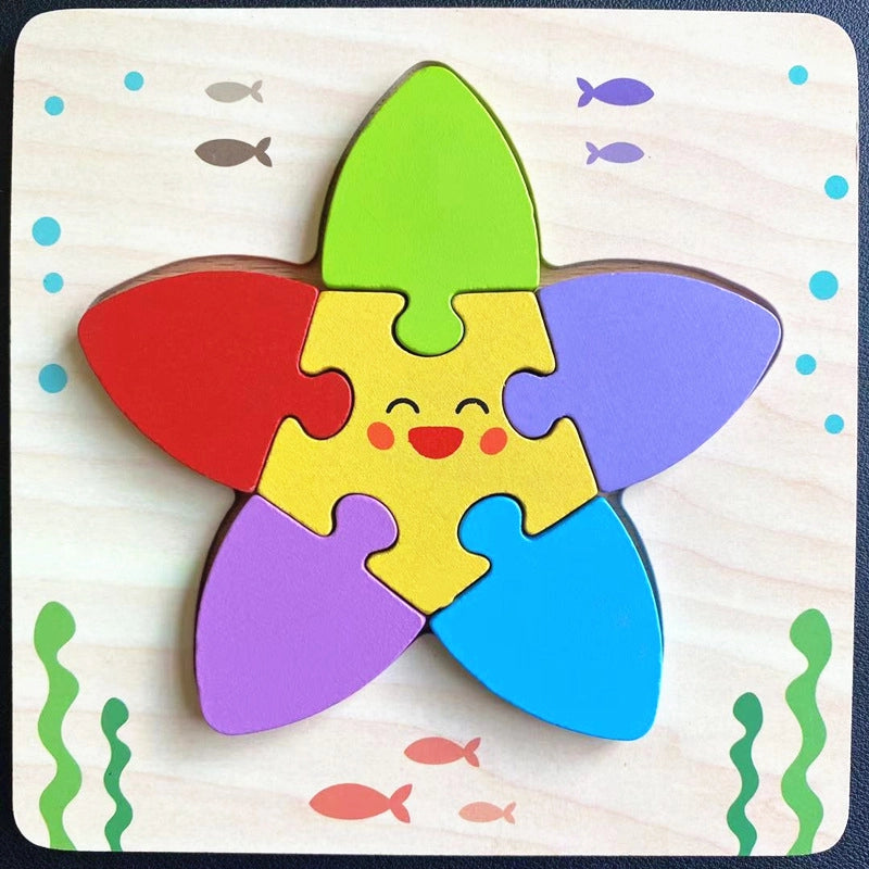 Kindergarten Children’s Enlightenment Early Education Cognition Cartoon Animal Cognition Hand-held Board Wooden Three-dimensional Puzzle Wooden Toys