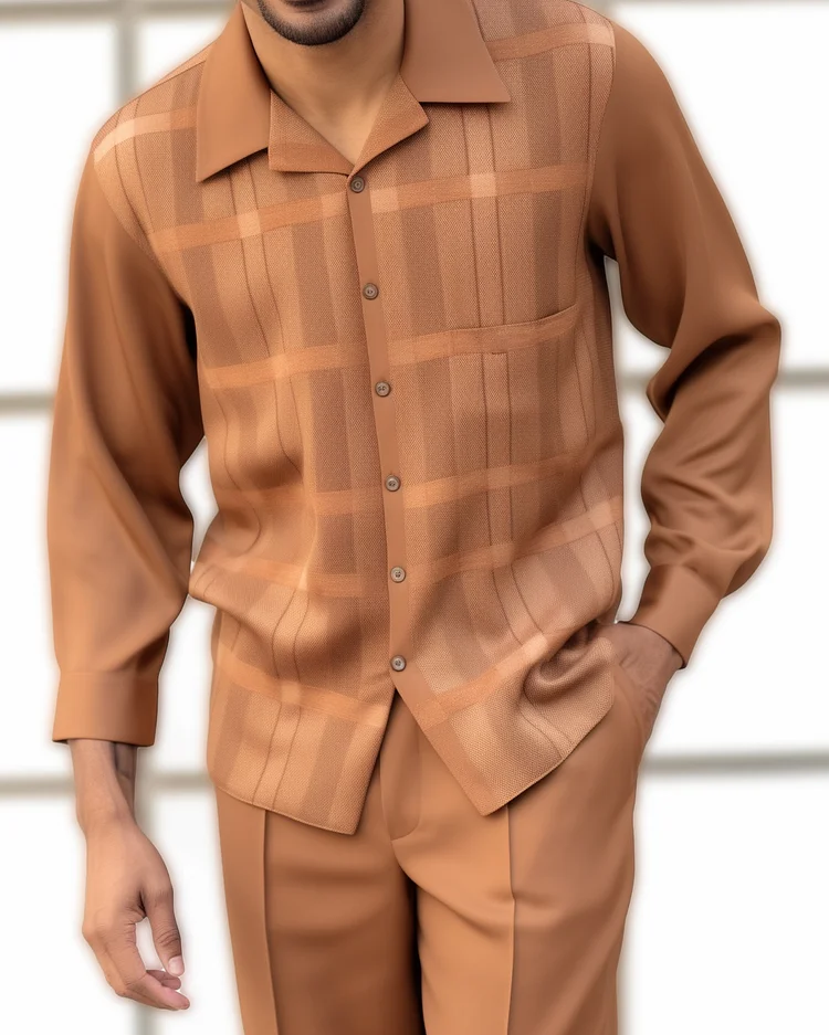 Men's Retro Printed Long Sleeve Shirt Walking Suit 1516