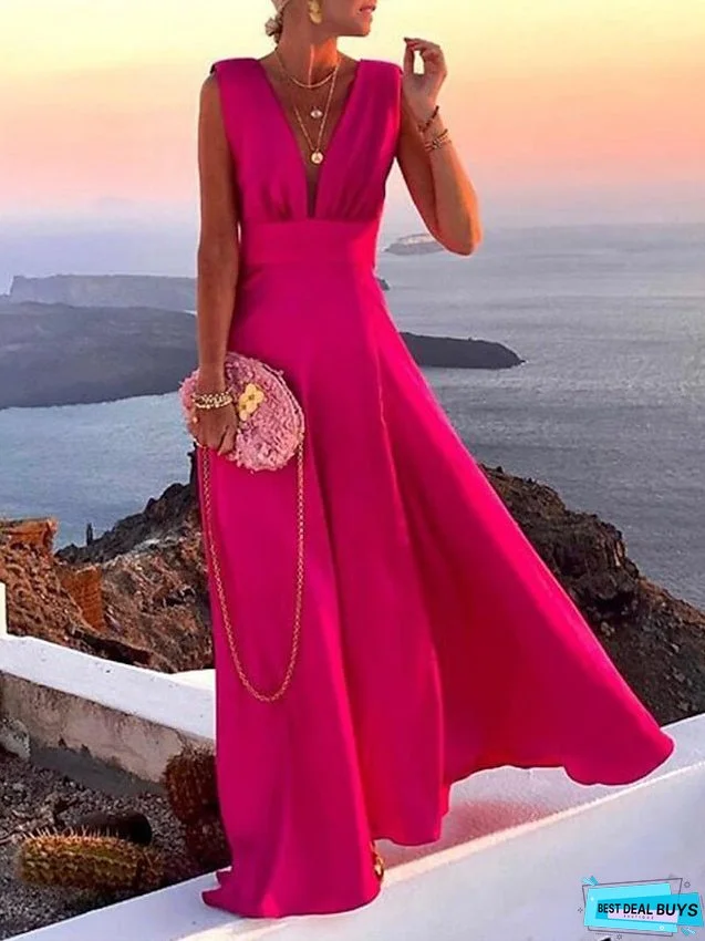 Casual Dress Swing Dress Floral Dress Long Dress Maxi Dress Green Blue Pink Sleeveless Floral Print Spring Summer Deep V Hot Daily S M L XL XXL for Women