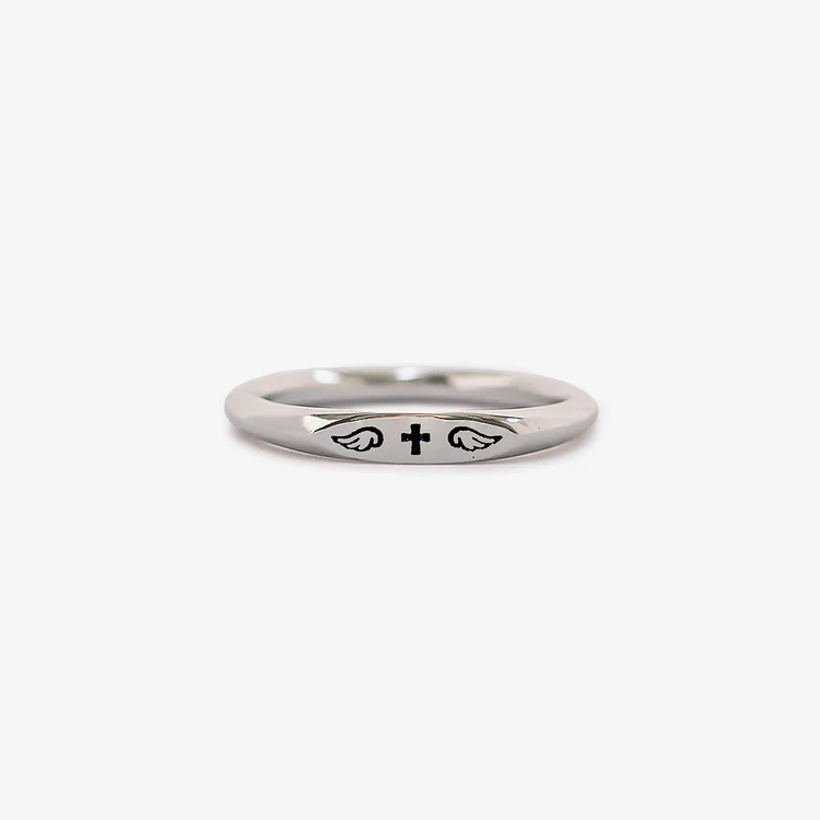 Irish Blessing Tiny Cross With Wings Ring