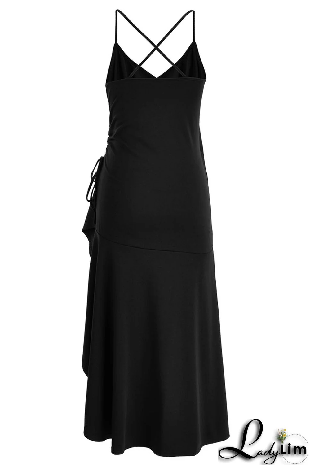 Purple Sexy Solid Patchwork Flounce Asymmetrical Spaghetti Strap Dresses