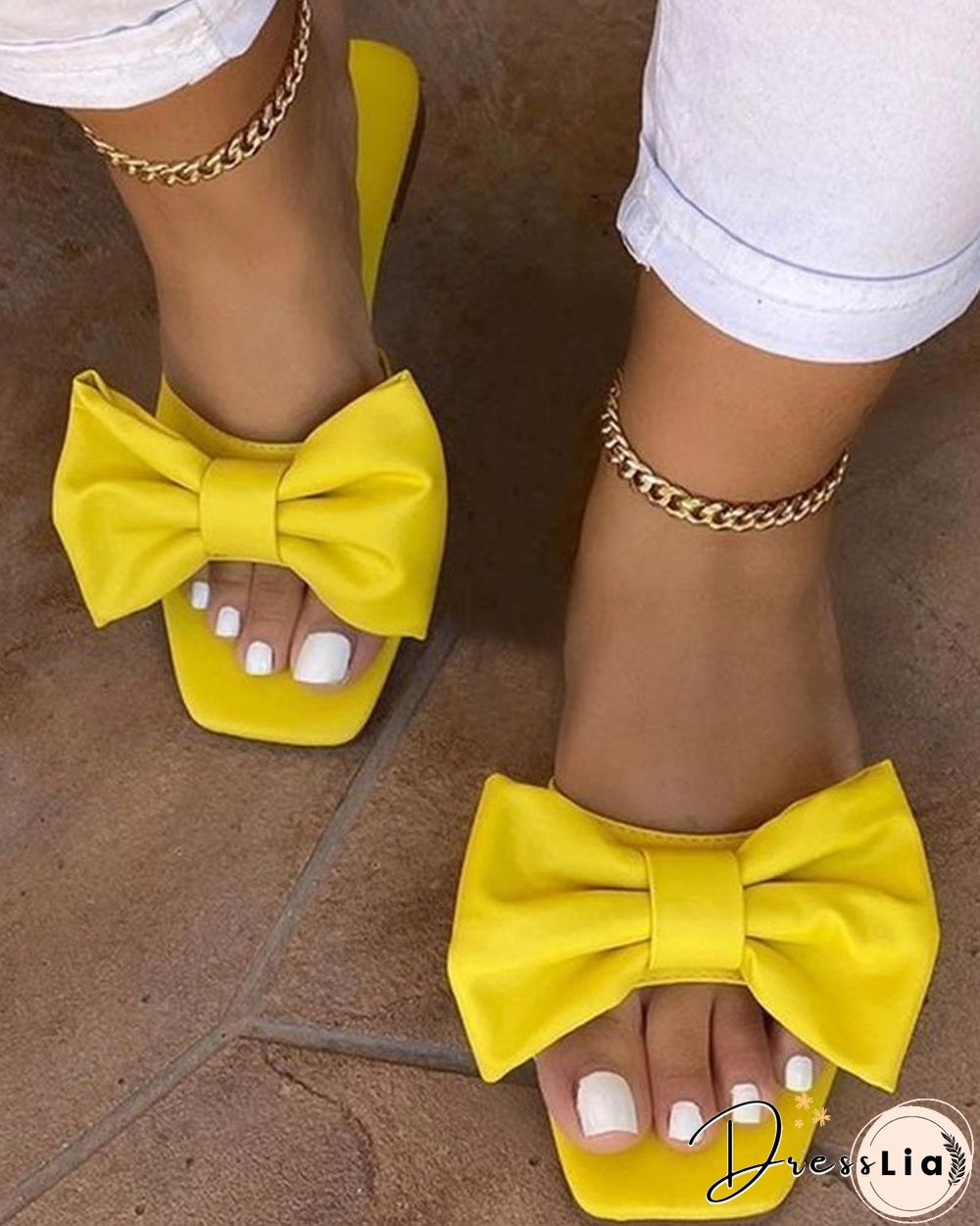 Bowknot Open Toe Flat Sandals
