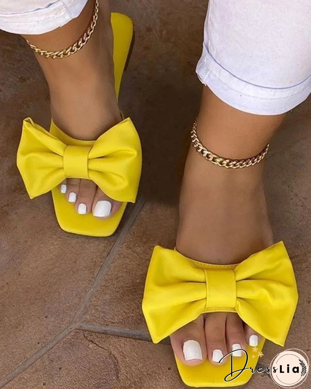 Bowknot Open Toe Flat Sandals
