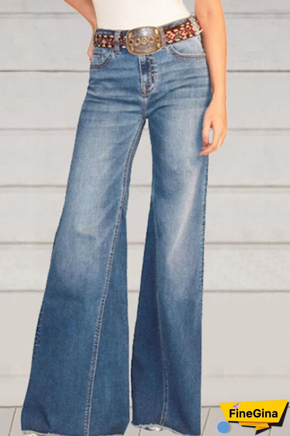 Street Solid High Waist Regular Denim Jeans(No Belt)