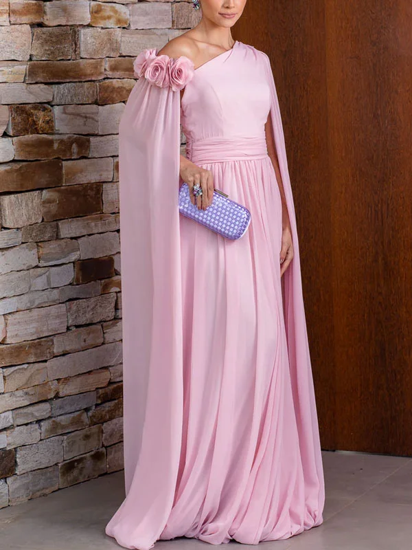 Shawl Side Flower Chiffon Women's Gowns