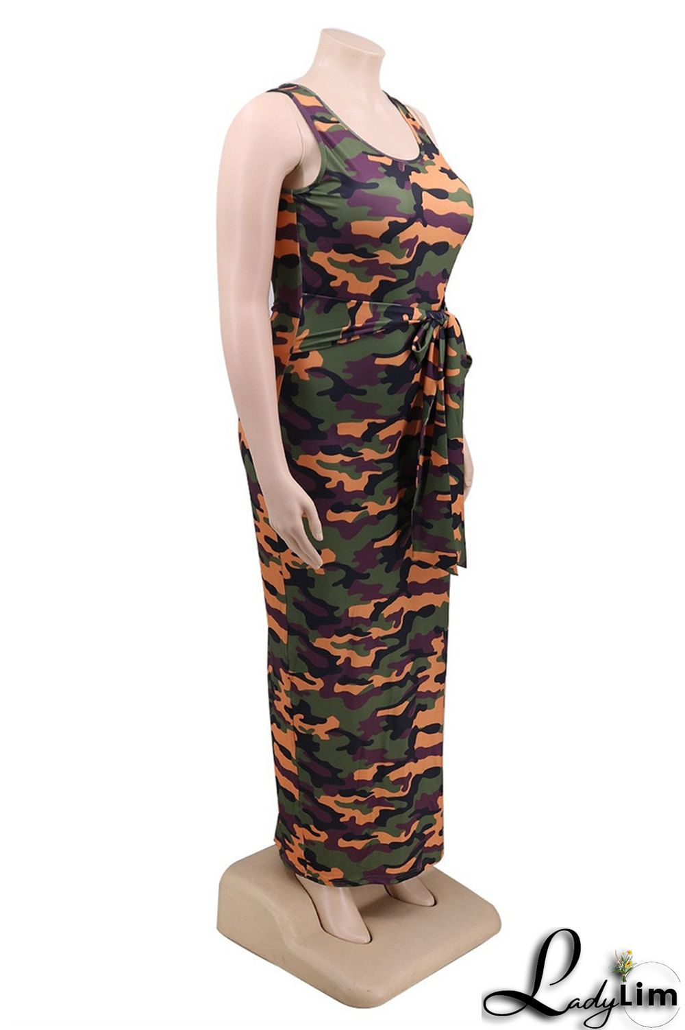Multicolor Fashion Casual Plus Size Print Patchwork U Neck Vest Dress