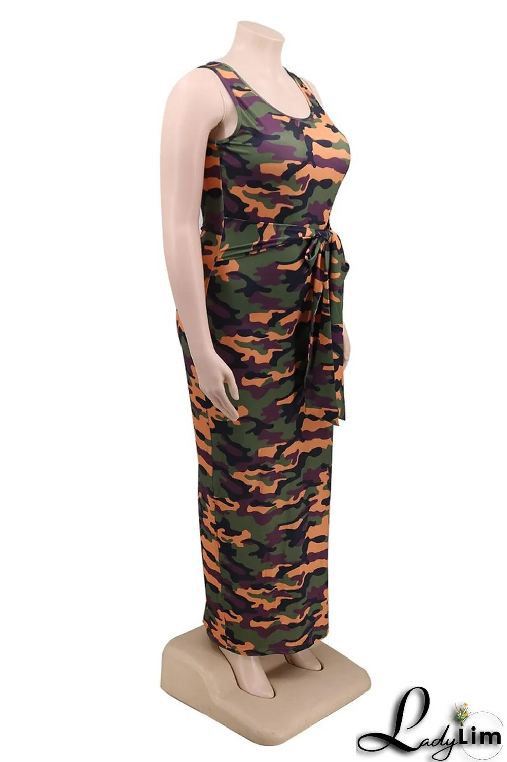 Multicolor Fashion Casual Plus Size Print Patchwork U Neck Vest Dress