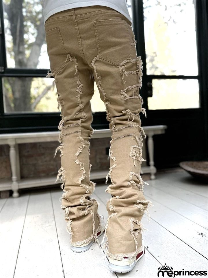 Men's Fashion Street Raw Edge Jeans