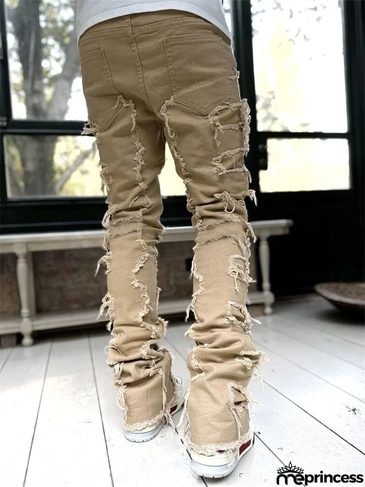 Men's Fashion Street Raw Edge Jeans