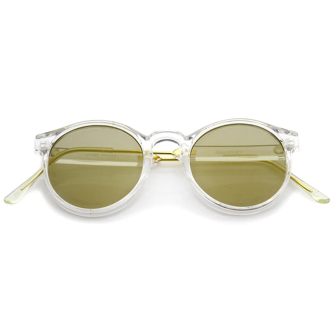 Clear Frame Metal Temple Color Mirror Flat Lens P3 Round glasses 49mm