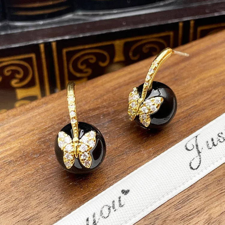 Enamel Cherry Butterfly Earrings