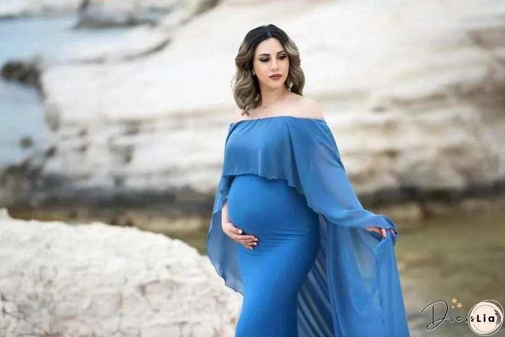 Chiffon Shawl Dress Maternity Photography Props Elegant Maxi Gown Pregnancy Shoulderless