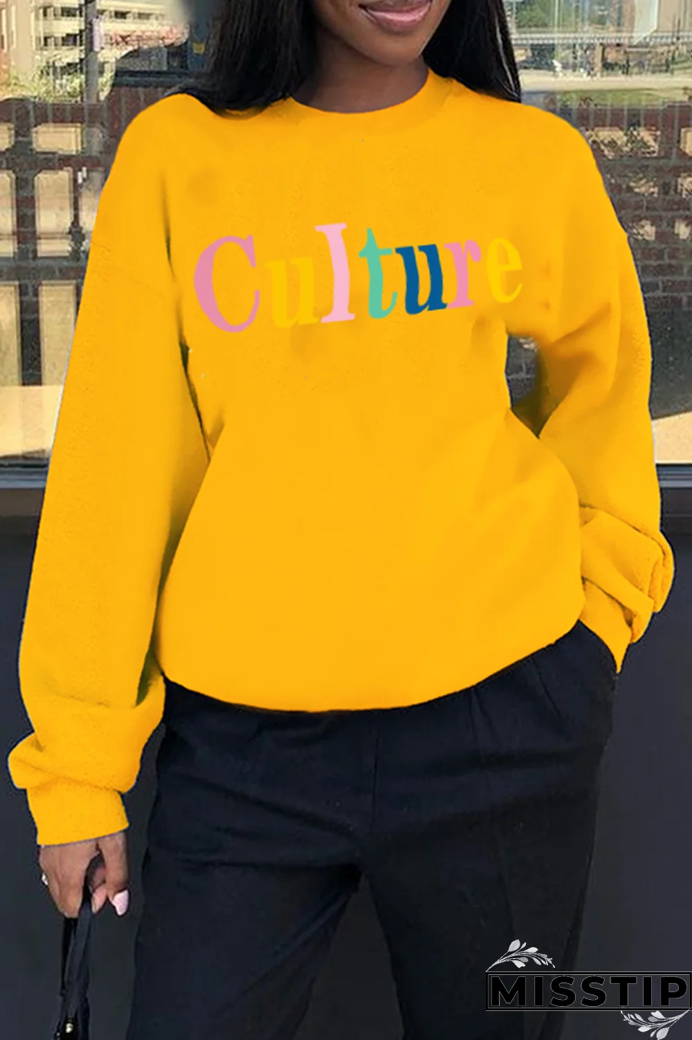 Black Street Vintage Print Patchwork Letter O Neck Tops