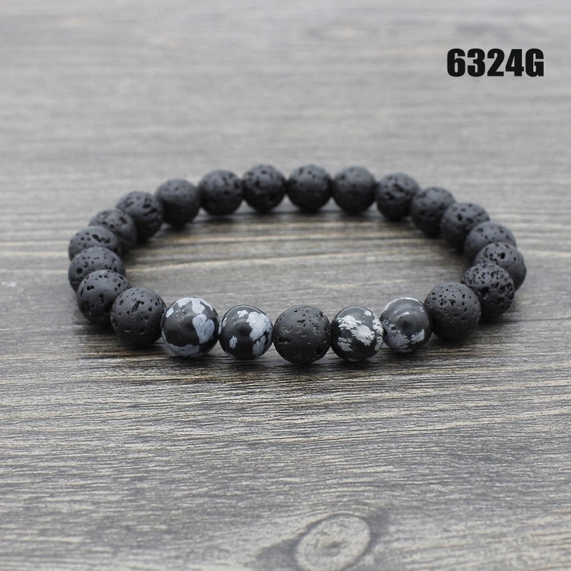 Retro Round Volcanic Rock Stone Beaded Unisex Bracelets