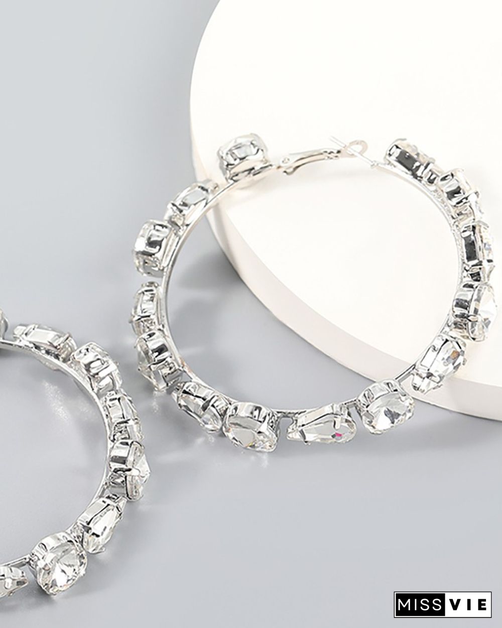 1Pair Waterdrop & Round Shaped Rhinestone Hoop Earrings