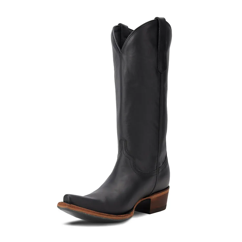 Classic Black Snip Toe Chunky Heel Pull On Western Boots for Women
