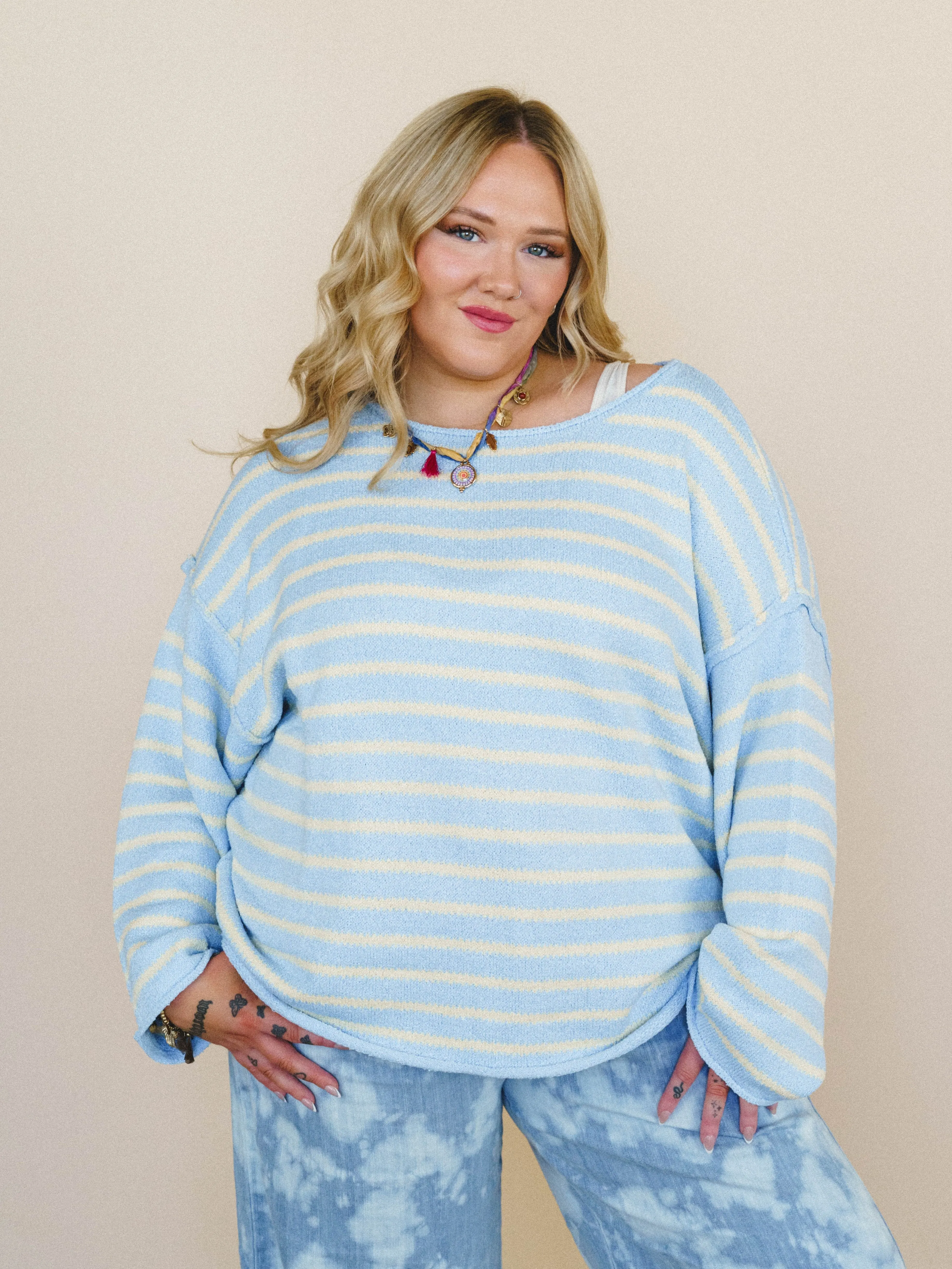 All My Stripes Oversized Sweater - Chambray Butter