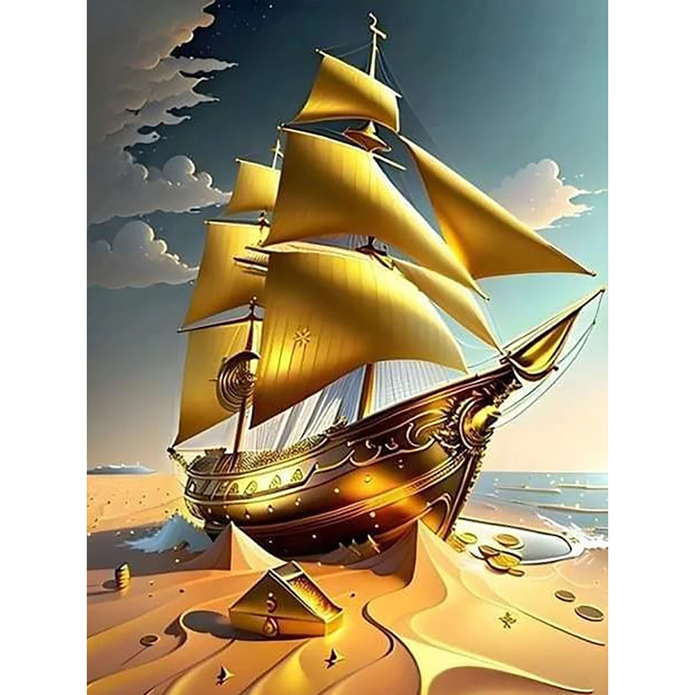 Full Round Diamond Painting - Golden Ship(Canvas|30*40cm)