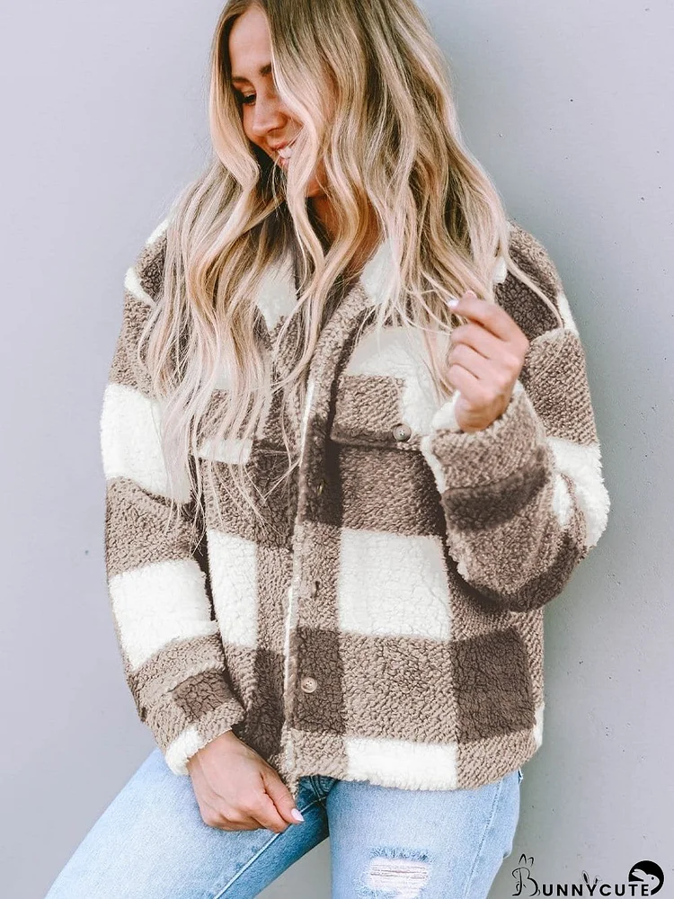 Plush Multicolor Hooded Zipper Coat