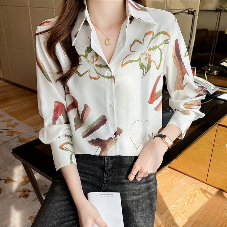 Floral Shift Long Sleeve Casual Shirts & Tops