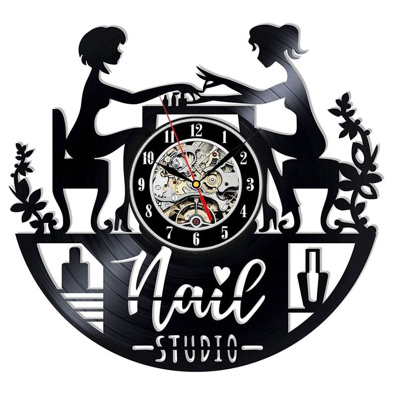 Nail Salon Vinyl Record Wall Clock Modern Design Nail Art Manicure Studio Vinyl Clocks Wall Watch Beauty Salon Wall Sign Decor