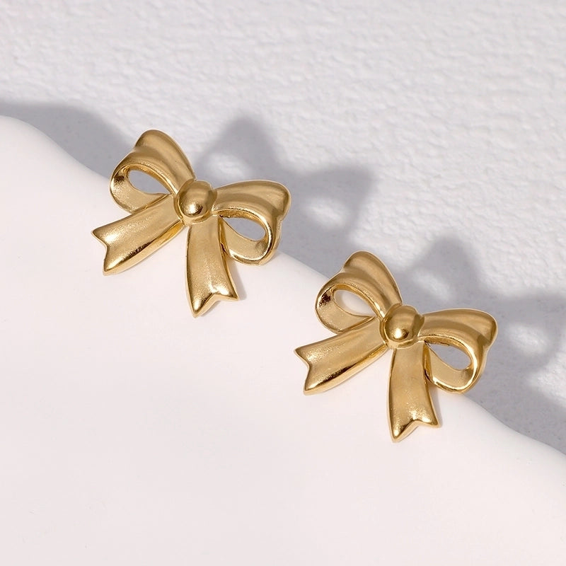 1 Pair IG Style Cute Minimalist Bow Knot 304 Stainless Steel 18K Gold Plated Ear Studs