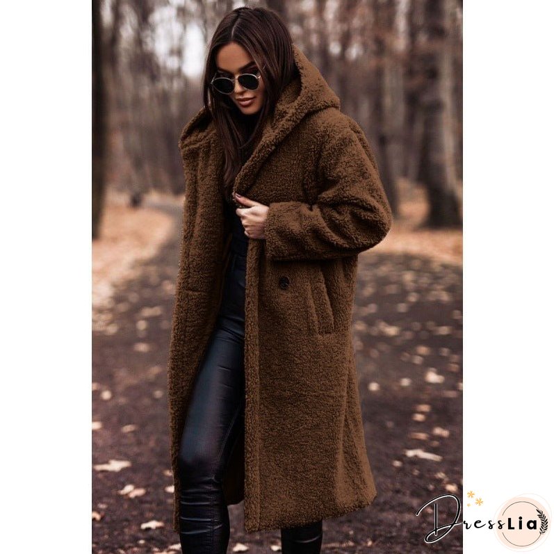 Women's Fashionable Long Solid Color Sleeve Woolen Coats