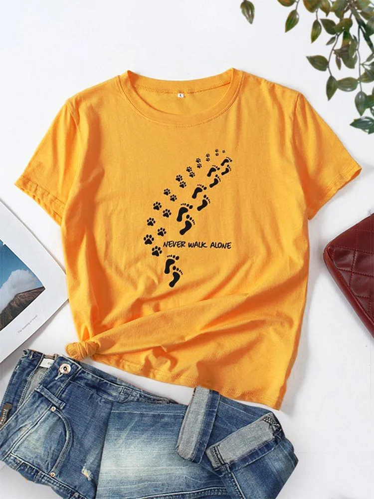 Bestdealfriday Never Walk Alone Footprint Graphic Printed Short Sleeve Tee
