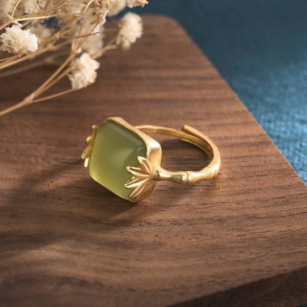 Natural Jade Vintage Bamboo Auspicious Ring