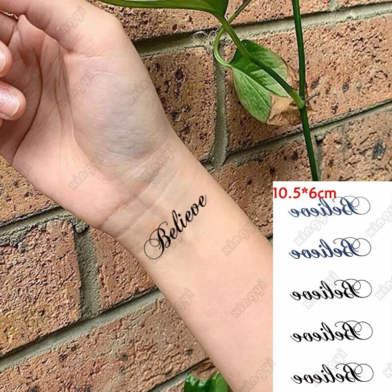 Sdrawing Waterproof Temporary Tattoo Sticker English Word Believe Flash Tatoo Small Star on Wrist Leg Fake Tatto for Body Art Women Men
