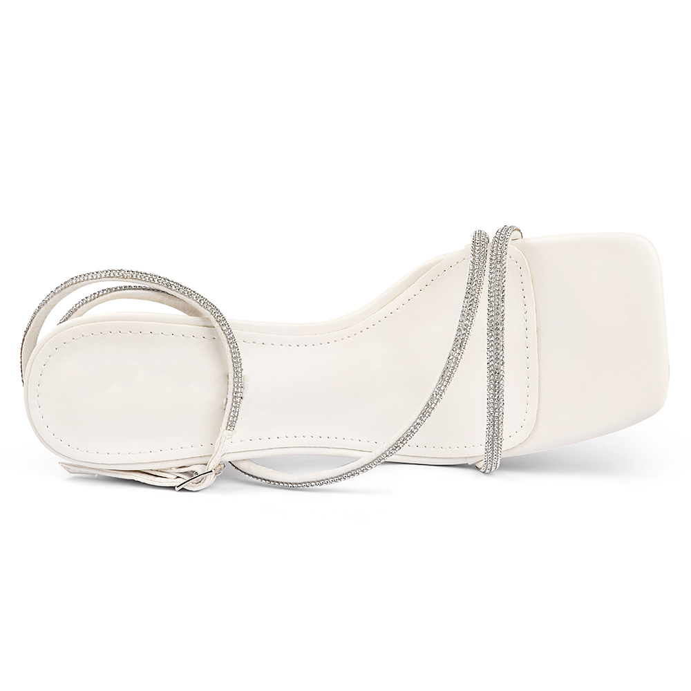 95mm/3.74 inch Women's Rhinestone High Heels Crystal Strappy Heels Square Toe Sandals for Dating Party