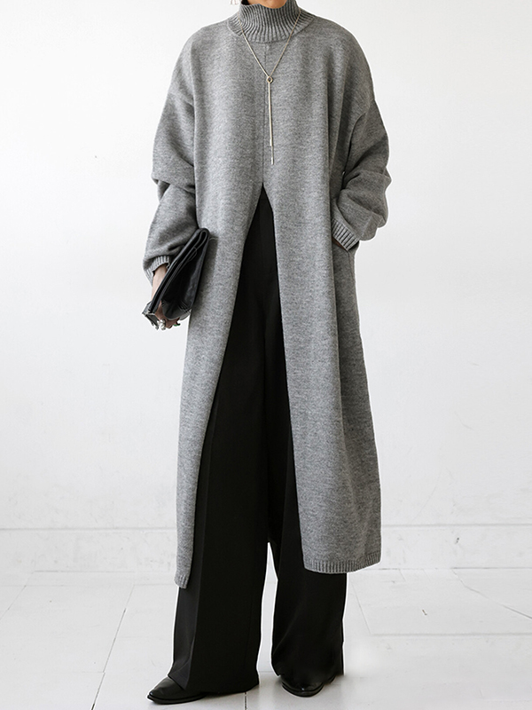 Split Long Sleeve Knit Maxi Dress