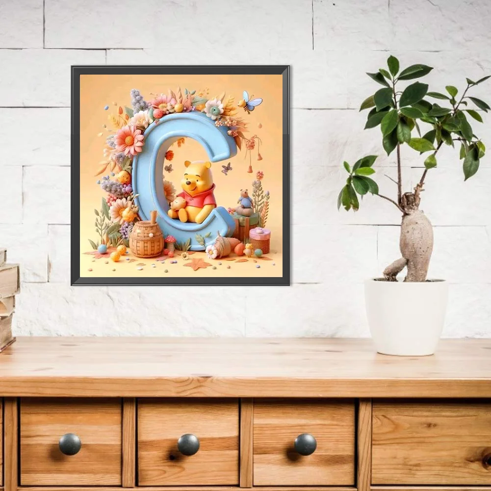 Full Round Diamond Painting 40*40cm - Yellow Rose Butterfly Winnie The Pooh Letters