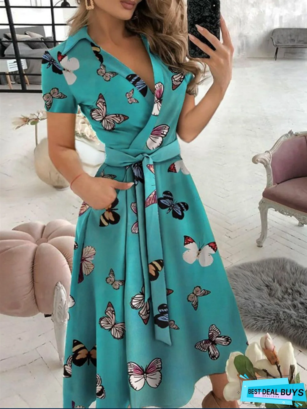 Fashion Strap V-Neck Wrap Hip Dress