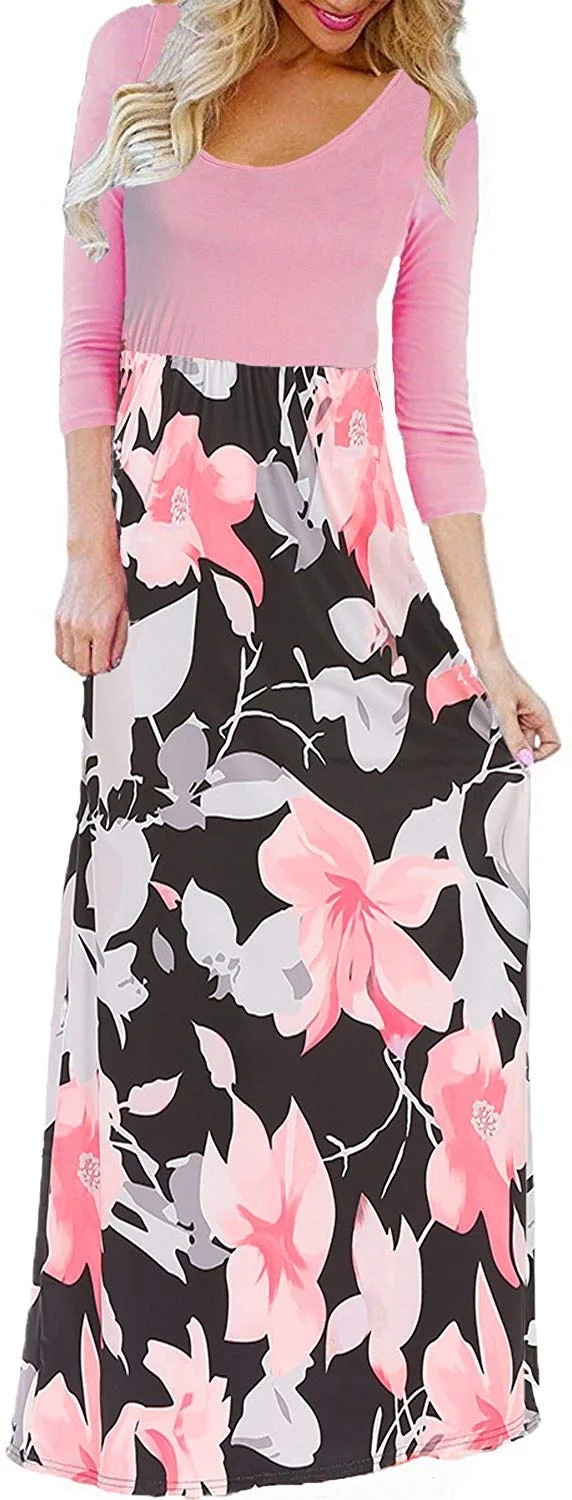 Women's Summer Boho Sleeveless Floral Print Tank Long Maxi Dress