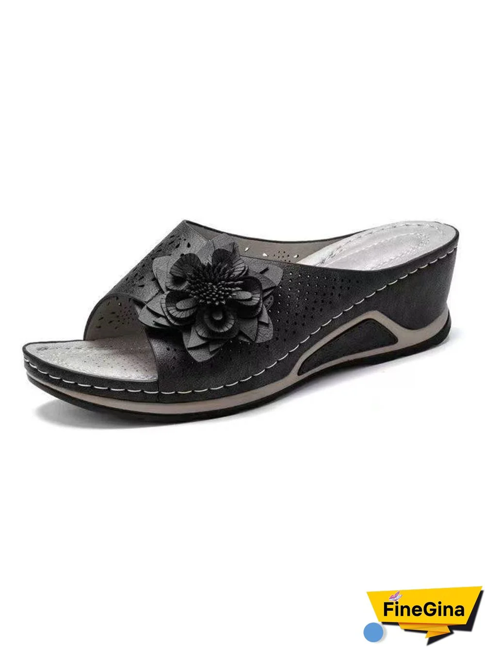 3D Floral Cutout Upper Vintage Bohemian Wedge Slippers