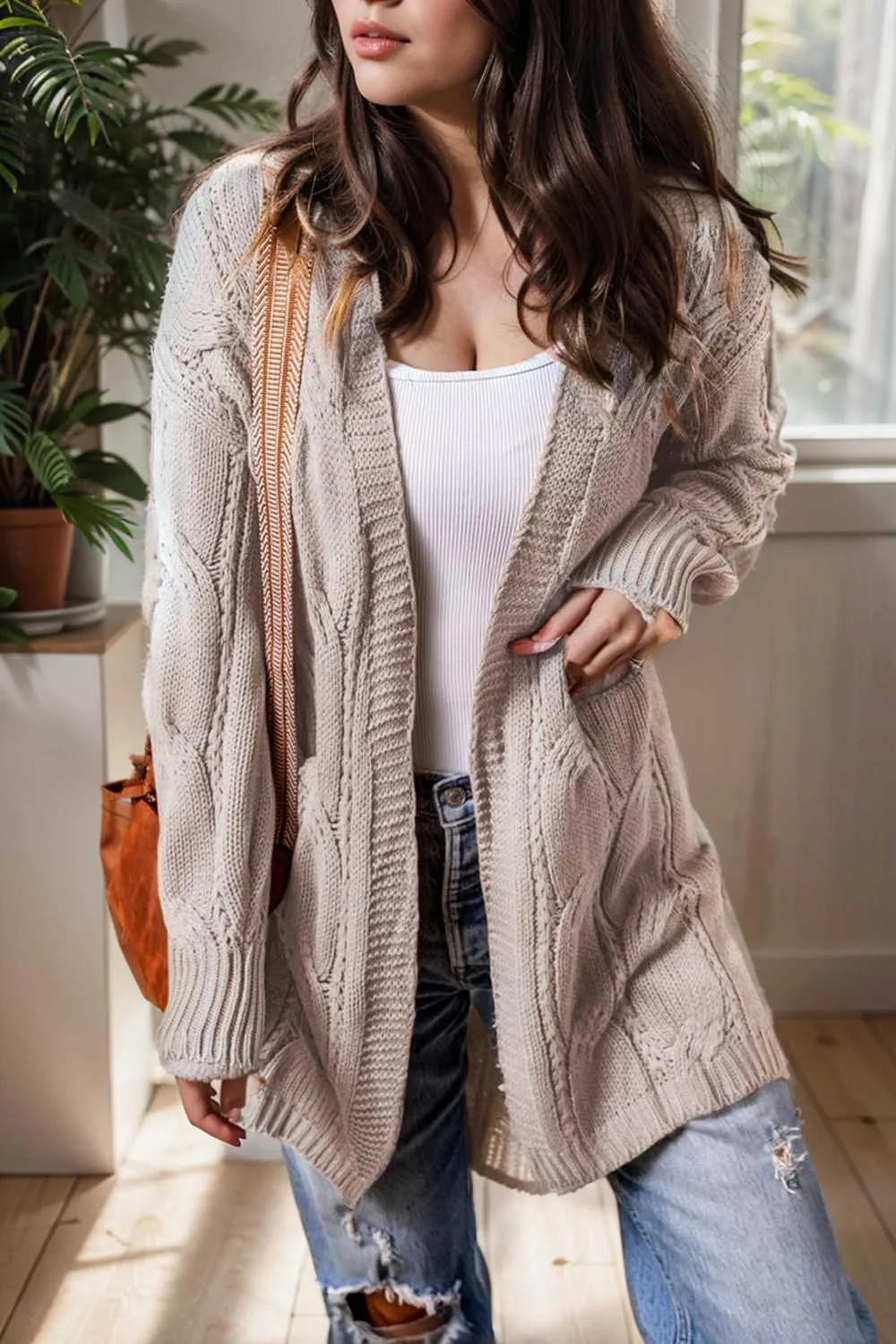 pocket twist long sweater cardigan