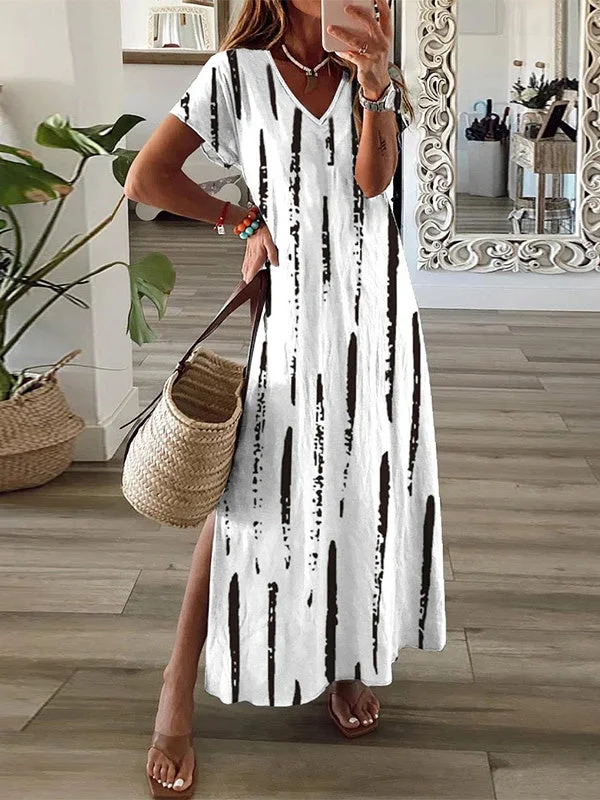 Women's Striped V-neck Casual Short Sleeve Dress