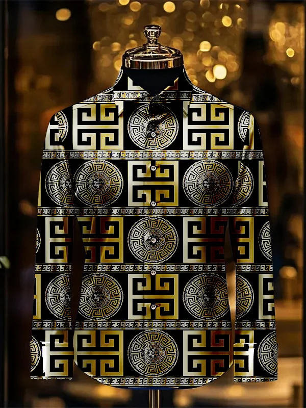 Men's fashion casual luxury printed long-sleeved shirt